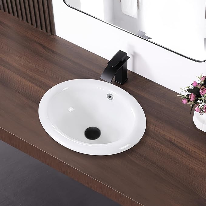 Bathroom Vessel Sink 18'' x 15'' Semi Recessed Bathroom Sink Oval Drop-in Vanity Sink with Overflow White Ceramic Modern Art Basin