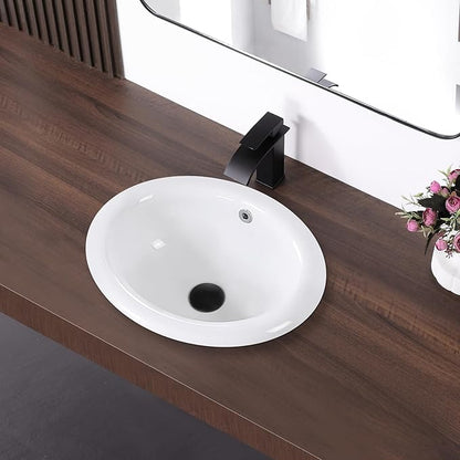 Bathroom Vessel Sink 18'' x 15'' Semi Recessed Bathroom Sink Oval Drop-in Vanity Sink with Overflow White Ceramic Modern Art Basin