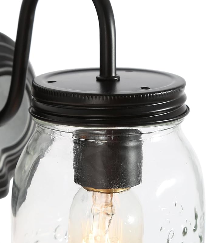 LALUZ Bathroom Vanity Light Fixtures, 2-Light Black Mason Jar Vanity Lights for Bathroom, 14'' Farmhouse Rustic Bathroom Lights Over Mirror