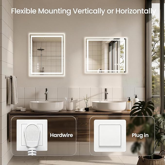 24x32 LED Bathroom Mirror with Anti-Fog, Backlit & Front Lit, Memory | Stepless Dimmable 3 Color CRI 95+ Shatterproof Tempered Glass ETL Listed for Safety Lighted Bathroom Vanity Mirror for Wall
