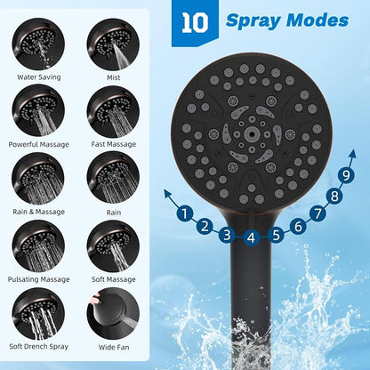 Hibbent 12" Dual Filtered 10" Rainfall Shower Head with Handheld 10-Spray | High Pressure Metal Oil-Rubbed Bronze Showerhead Combo with Filter, Extension Arm with 4-way Diverter, 71'' Hose & Holder