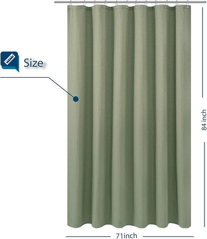 Barossa Design Extra Long Fabric Waffle Weave Shower Curtain 84 inch Height, Hotel Luxury Spa, Water Repellent, 230gsm Heavy Duty, Machine Washable, Sage Green Pique Pattern, 71x84