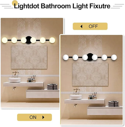 Lightdot 6 Light Bathroom Vanity Light, 38" Modern Black Vanity Lights with Globe Water/Shatterproof PC Lampshade, Rust-Proof Bathroom Light Fixtures Over Mirror for Kitchen Hallway Cabinet Porch