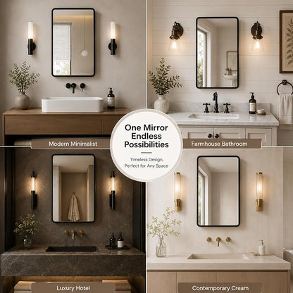 16x24 Medicine Cabinet with Mirror, Black Metal, Recessed or Surface Mount | 3 adjustable metal shelves, soft-close reversible door, 95% assembled; cutout 13.78"W x 19.1"H x 3.86"D