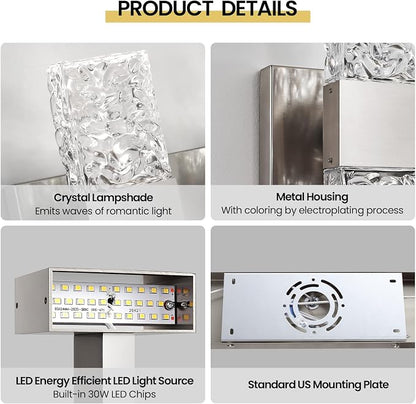 Epinl Brushed Nickel 4-Light Bathroom Vanity Lights, 4000K Modern Bathroom Lighting Fixtures Over Mirror, 28" LED Crystal Bathroom Light Fixtures Hardwired Wall Sconces for Bathroom Living Room