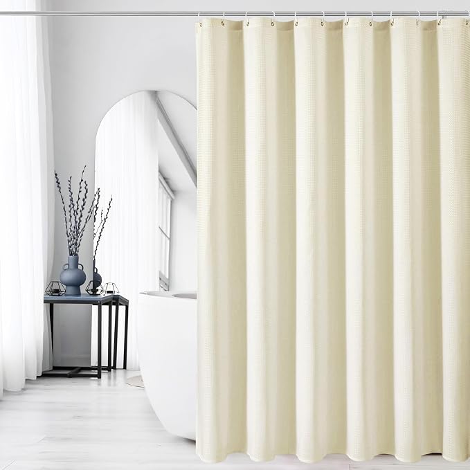 Extra Long 230GSM Ivory Shower Curtain, 72 x 84 | 230GSM Tall Fabric Shower Curtain for Bathroom, Water Repellent, Machine Washable