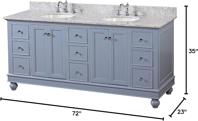 Bella 72-inch Double Bathroom Vanity (Carrara/Powder Blue): Includes Powder Blue Cabinet with Authentic Italian Carrara Marble Countertop and White Ceramic Sinks