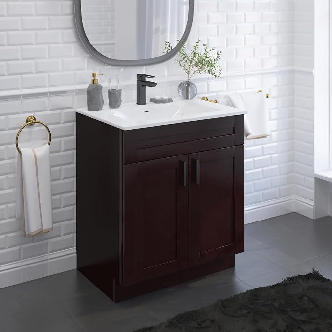 30" Espresso Shaker Bathroom Vanity Base – Ready-to-Assemble Sink Cabinet, Freestanding Bathroom Vanity Base Only, No Top or Sink