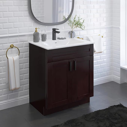 30" Espresso Shaker Bathroom Vanity Base – Ready-to-Assemble Sink Cabinet, Freestanding Bathroom Vanity Base Only, No Top or Sink