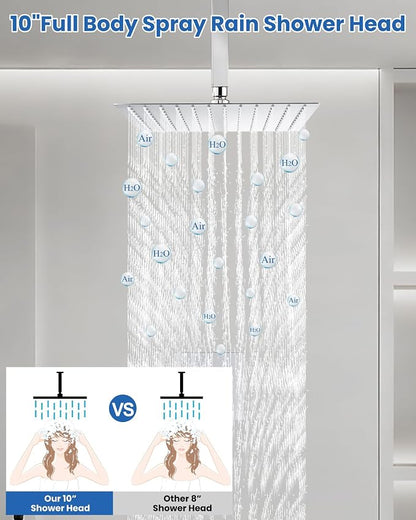 Airuida 10 Inch Chrome Polish Shower Faucet Set,Rainfall Shower System | Ceiling Shower Head,Male Thread Rough-in Valve,Ceiling Mount,Single Handle