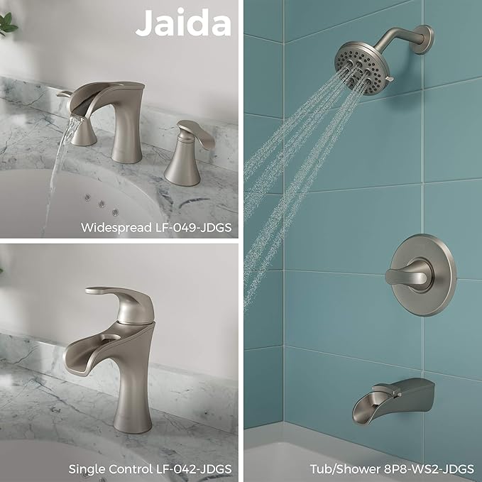 Pfister Jaida Bathroom Sink Faucet, 8-Inch Widespread, 2-Handle, 3-Hole, Spot Defense Brushed Nickel Finish, LF049JDGS