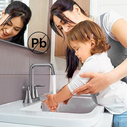 Bathroom Sink Faucet, Hurran Brushed Grey Bathroom Faucets for Sink 3 Hole with Pop-up Drain and Supply Hoses, 360 Swivel Spout 2-Handle Centerset Faucet for Vanity RV Farmhouse