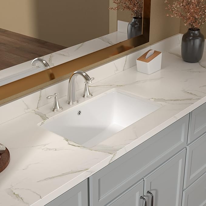 Lordear Undermount Rectangle White Porcelain Ceramic Bathroom Vanity Sink 20x15 Inch with Overflow