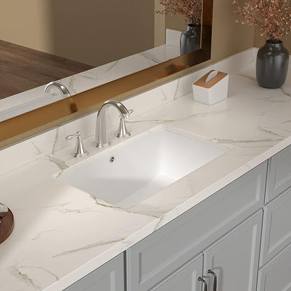 Lordear Undermount Rectangle White Porcelain Ceramic Bathroom Vanity Sink 20x15 Inch with Overflow