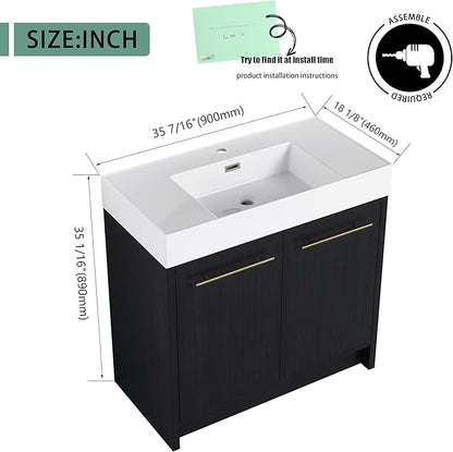 36 Inch Freestanding Bathroom Vanity,36" Bathroom Vanity with Sink,Modern Single Sink Bathroom Vanity Combo,Black Floor Stand Cabinet Set