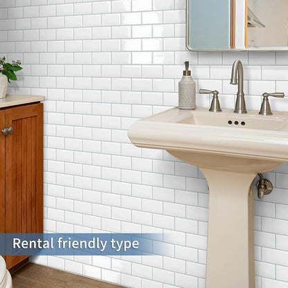 White Peel and Stick Backsplash Subway Tile for Kitchen 10 Sheet | Thick,Self Adhesive,Wall,Sticky,Brick,for Bathroom,Laundry,Sink,12"×12"