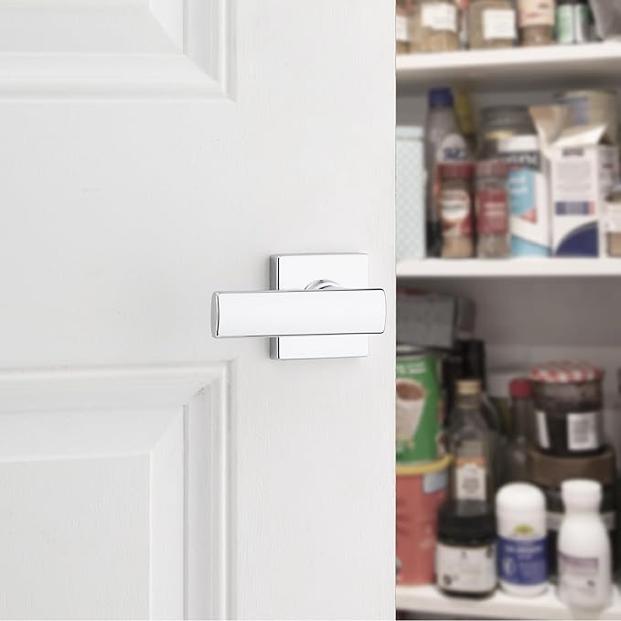 Kwikset Breton Dummy Door Handle, Single Sided Lever for Closets, French Double Doors, and Pantry, Polished Chrome Non-Turning Reversible Interior Push/Pull Lever