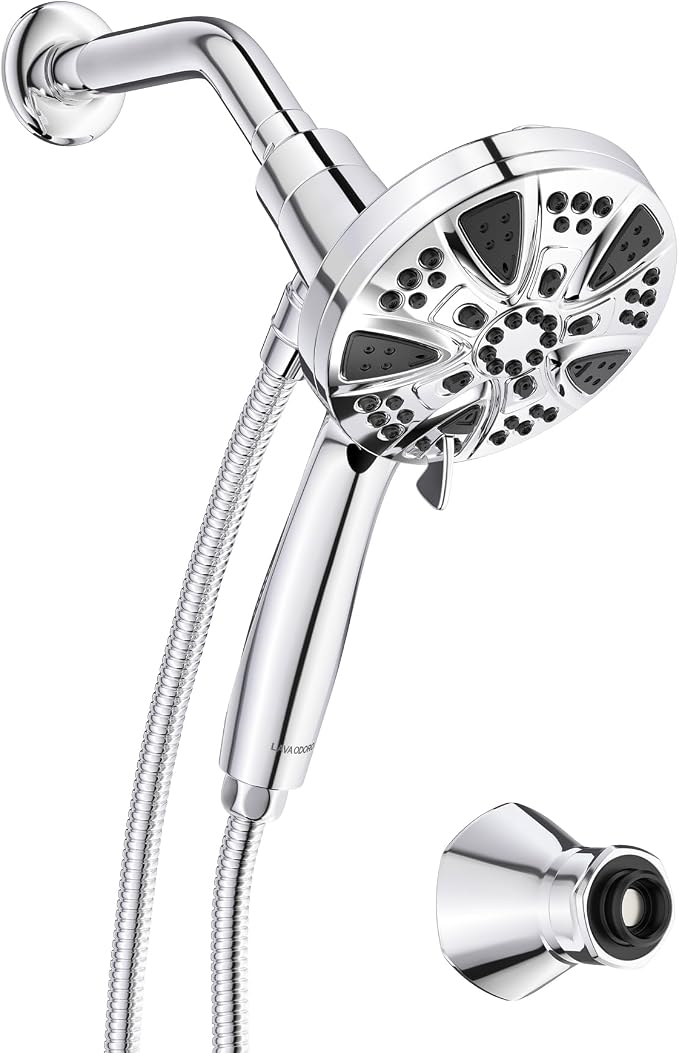 Handheld Shower Head with Magnetic Docking System | 9-Function High Pressure Detachable Shower Head, 5-inch Showerhead with 72 Inch Hose, Remote Dock, Chrome, SH180-C-D