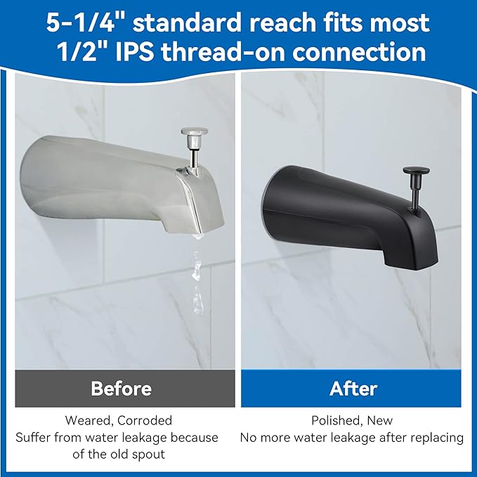 Dreyoo 5 1/4 Inch Bathroom Tub Spout Compatible with Westbrass E531D-1F-62, Fits Wall Front Mount Tub Spout with Shower Diverter 1/2'' IPS Inside Thread Bathtub Faucet(Matte Black)