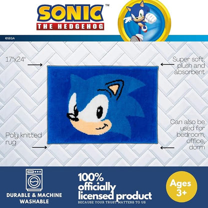 Sega Sonic The Hedgehog Gamer Kids Non Slip Poly Knit Plush Bathroom Mat Rug (Officially Licensed Product) By Franco