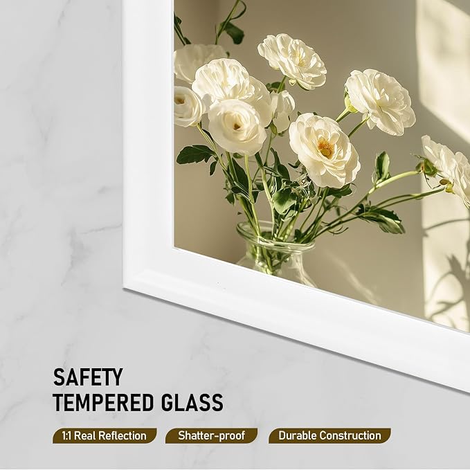 White Wall Mirror for Bathroom,Rectangle Large 30 x 48 inch Vanity Mirrors | Rustic Hanging Mirror for Living Room,Bedroom,Entryway