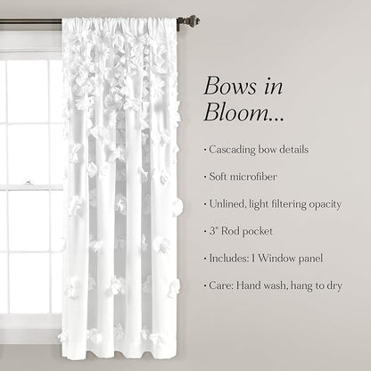 Lush Decor Riley Light Filtering Window Curtain Panel, Single 54" W x 63" L, White - Cute White Curtains for Bedroom - Bow Decor - Coquette Curtains for Windows