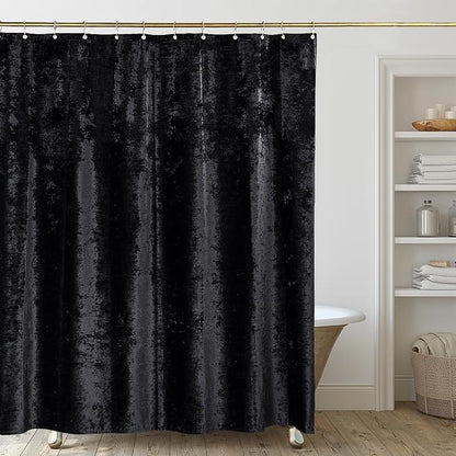 TAMGHO Extra Long Shower Curtain 84 inch Height, Crushed Velvet Tall Bathroom Curtain Set with 12 Gold Hooks, Luxury Thick Fabric, Machine Washable 72W x 84H, Black
