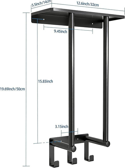 Towel Racks for Bathroom, Bathroom Towel Rack Wall Mounted with Metal Shelf and 3 Hooks for Small Bathroom, Black