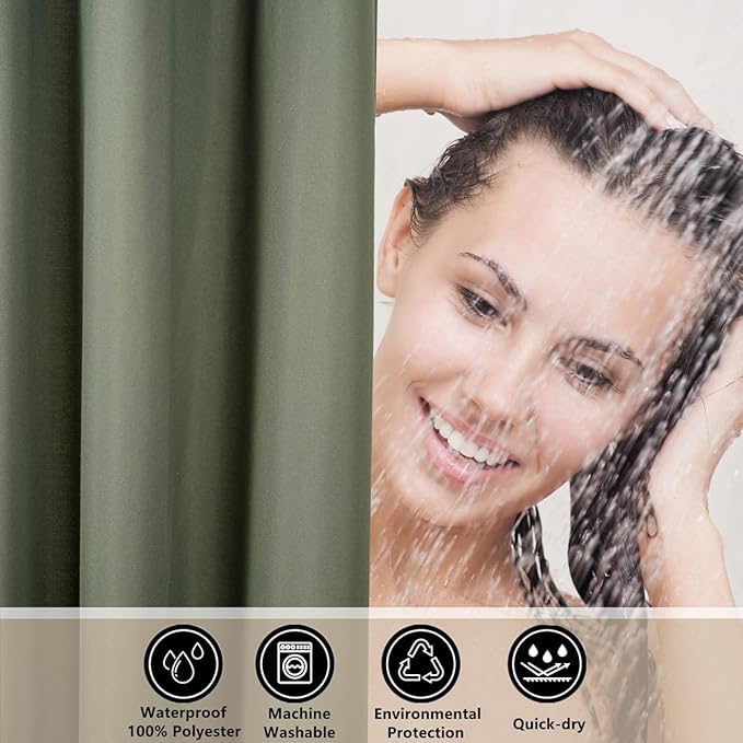 Felisa Dark Green Fabric Shower Curtain Liner with 3 Large Magnets,72 x 78 inches Waterproof & Soft Cloth Shower Curtain Liner,Washable Shower Curtain for Bathroom,Cortinas de Baño
