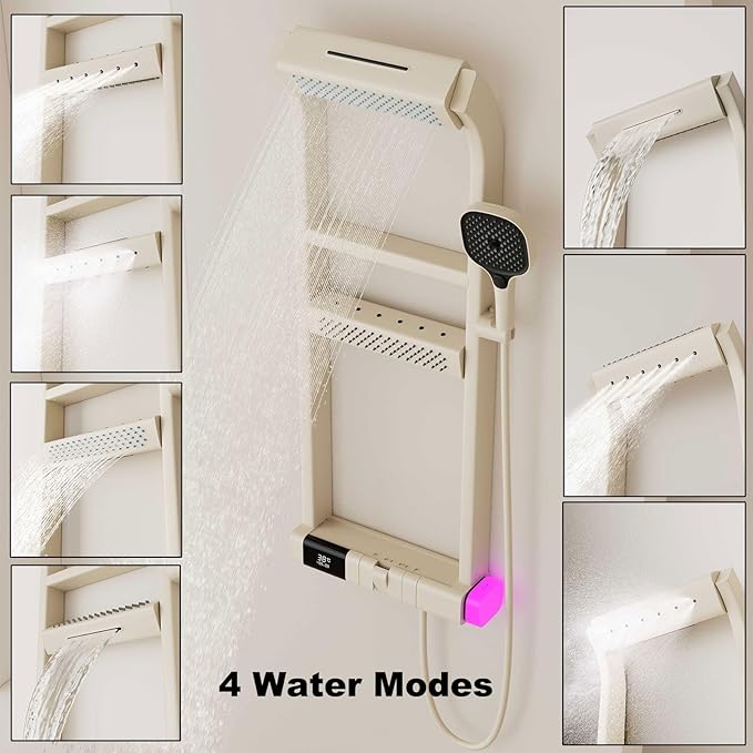 BEITH Thermostatic Shower System, 2025 Upgraded 6 Functions Piano Key Design Shower Set, 40x10cm Shower Faucet Sets Complete and Handheld, LED Digital Display, Bathtub Faucet, 59A Copper