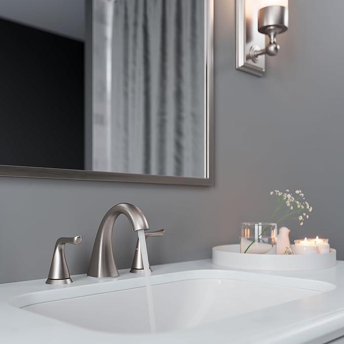 Pfister Willa Bathroom Sink Faucet, 8-Inch Widespread, 2-Handle, 3-Hole, NSF Certified, Spot Defense Brushed Nickel Finish, LF049MALGS