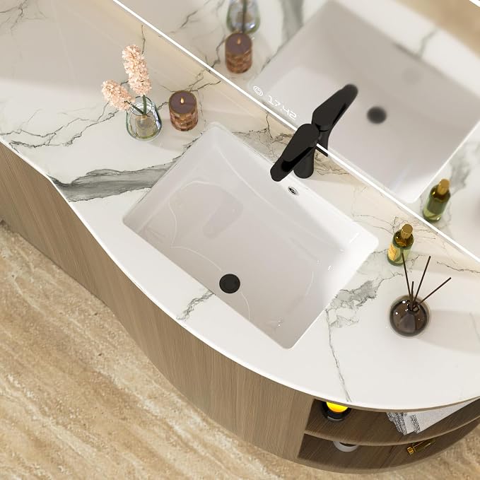 White Undermount Bathroom Sink 21.1"x15.1"Ceramic Basin | Modern Porcelain Under Counter Bathroom Vanity Sink, Interior Bowl 19.2"x 13.1", Rectangular Undermount Basin with Overflow