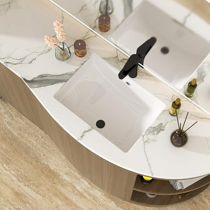White Undermount Bathroom Sink 21.1"x15.1"Ceramic Basin | Modern Porcelain Under Counter Bathroom Vanity Sink, Interior Bowl 19.2"x 13.1", Rectangular Undermount Basin with Overflow