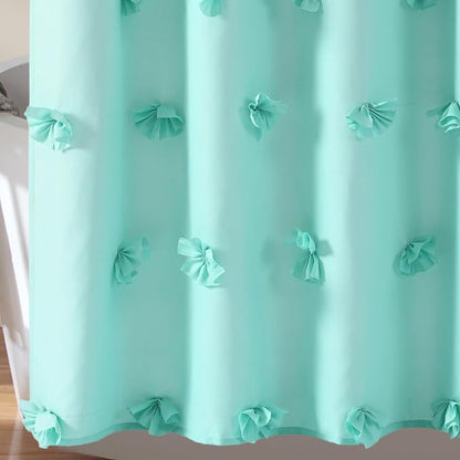 Lush Decor Riley Shower Curtain, 72" W x 72" L, Aqua - Bathroom Curtain - Coquette Decor - Bow Shower Curtains - Cottage Core - Fabric Shower Curtains