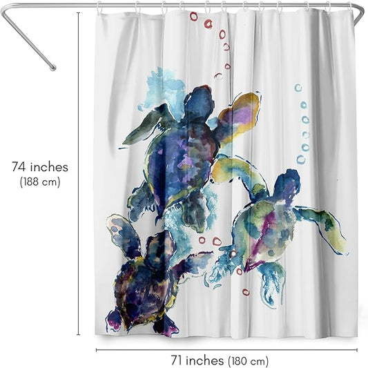 Americanflat 71x74 Sea Turtle Shower Curtain - Water-Resistant Long Shower Curtain with Durable Metal Grommets and 12 Hooks - 100% Polyester - Blue, Purple, Green and White