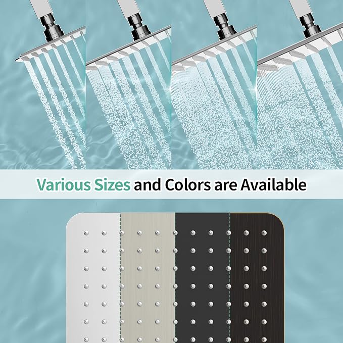 SR SUN RISE Luxury 10 Inch Large Square Stainless Steel Shower Head High Pressure Rainfall Showerhead Ultra Thin Water Saving Polished Chrome
