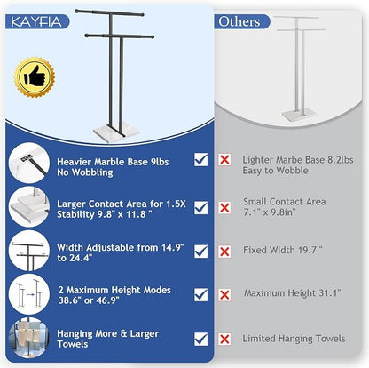 Kayfia 40'' Stainless Steel Towel Rack, Weighted Marble Base, 2 Tier | Width Adjustable Taller Design, Brushed Stainless Steel , Stable Weighted Base, Suitable For Multiple Bathroom Spaces, Black