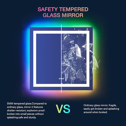 LOAAO 24"X30" RGB LED Bathroom Mirror with Lights, UL Listed | Anti-Fog, Dimmable, RGB Backlit + Front Lighted, Memory Function, Tempered Glass