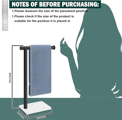 Hand Towel Holder, Hand Towel Stand for Bathroom with Marble Base, 304 Stainless Steel L Shape Hand Towel Rack Bar Standing for Vanity Kitchen Countertop, Matte Black