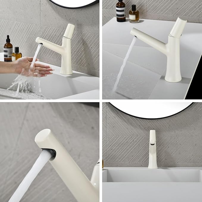 BiaoTeng Bathroom Faucet 1 Hole Single Handle Hot and Cold Brass Faucet for Bathroom Sink One Hole Milky White