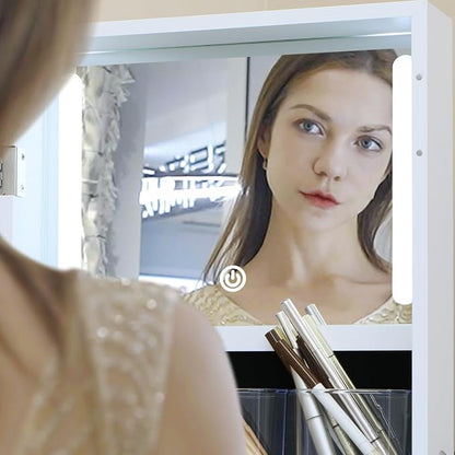 Jewelry Cabinet Standing Mirror with Drawers Jewelry Armoire Organizer | Full Length Mirror Jewelry Storage with Touch Screen Vanity Mirror with Lockable White Christmas Gift for Women