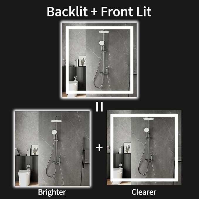 LED Bathroom Mirrors 32"x32" Bathroom Mirror with Lights for Wall, Backlit + Front Lit, 3 Colors, Anti-Fog, Dimmable Brightness for Vanity,Bathroom, Entryway, Living Room