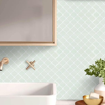 STICKGOO Arabesque Peel and Stick Backsplash, 12”X12” Backsplash Tile for Kitchen Peel and Stick, Self Adhesive Wall Tile Stick on Tiles (Thicker Design, Light Green)