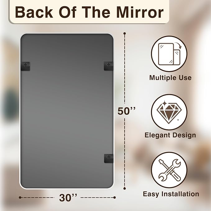 Vanity Bathroom Mirror, 50”x30” Silver Bathroom Mirror for Over Sink | HD Tempered Glass, Anti-Rust Frame, Vertical or Horizontal, Wall Mirrors for Bathroom Sink, Living Room, Entryway, Bedroom