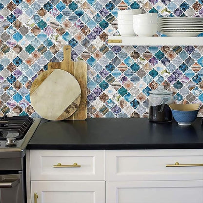 STICKGOO Arabesque Tile Peel and Stick Backsplash, 12”X12” Self Adhesive Wall Tiles (Pack of 10, Thicker Design) (Multi)