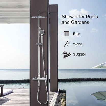 SS304 Outdoor Shower Kit - Brushed Nickel, High Pressure Shower Head with Handheld, Complete Shower System