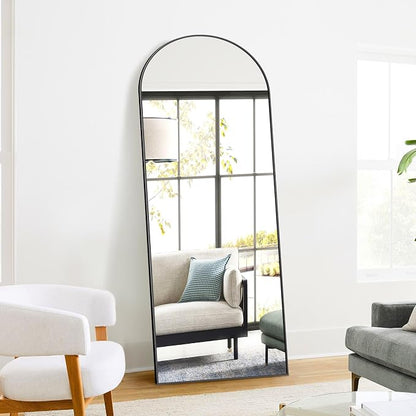 Arched Full Length Mirror, 70"x24" Standing Body Mirror for Wall, Black | Built-in Stand, HD Shatterproof Glass, Aluminum Alloy Frame, Hanging or Standing, for Bedroom, Living Room & Dressing Room