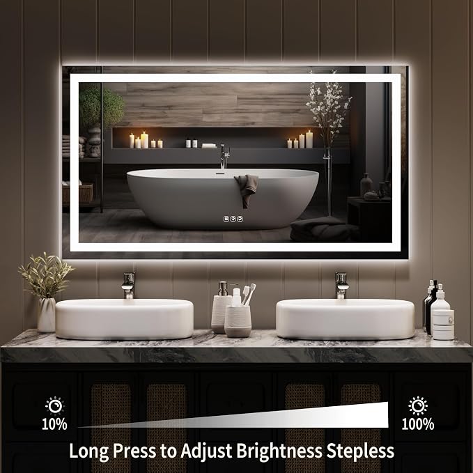 GarveeHome 50x28 LED Bathroom Mirror with Lights, Dimmable, Anti-Fog, Backlit + Front Lit, Smart Bathroom Vanity Mirror for Wall, Memory Function, Shatter-Proof (Horizontal/Vertical)