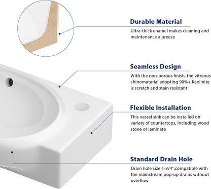 Sarlai Wall Mounted Bathroom Vessel Sink with Towel Rack,17x11 Inch Wall Hung Rectangle Ceramic Small Bathroom Sink White Mini Wash Modern Vanity Floating Basin