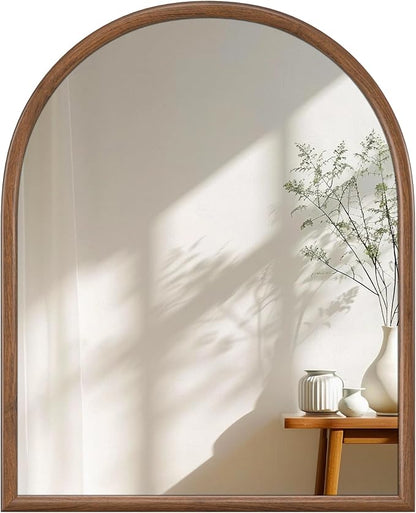 28"x32" Arch Wall Mirror for Wall, Wall Mounted Vanity Mirror for Bedroom, Wood Grain Finish Frame Mirror with Tempered Glass, Vintage Decorative for Bathroom, Entryway, Living Room, Walnut